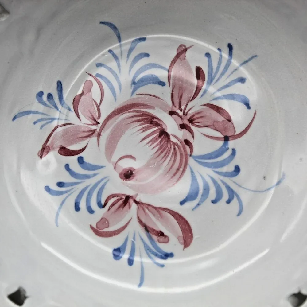 Hand Painted Ceramic Pottery Lattice Reticulated Bowl Dish Vintage RC & Cal